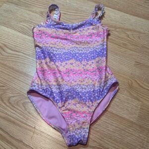 WonderNation Kids Girls Floral One Piece Swimsuit Size 7 8 Purple Pink Ruffle